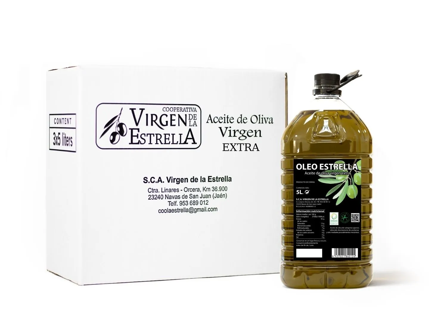 Caja de 3 Garrafas x 5 Litros Aceite de Oliva Virgen Extra (AOVE)