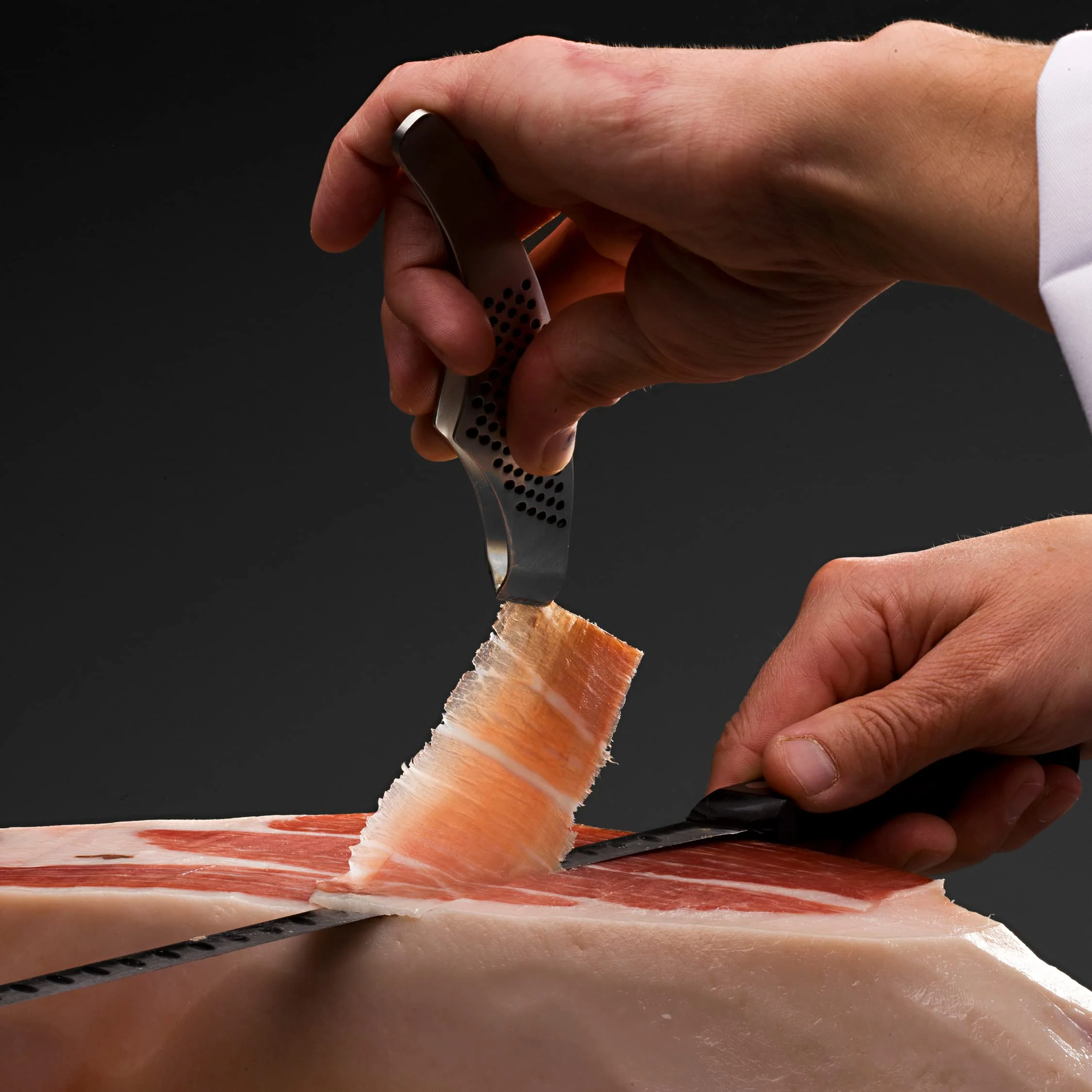 Aire Sano - Jamón de Teruel DOP Gran Premier (8-8.5 Kg) + Taco de Lomo Padre 100% Duroc de 310g - Jamonero, Cuchillo y Chaira - Sin Gluten y Sin Lactosa - Envasado al vacío - Imagen 5