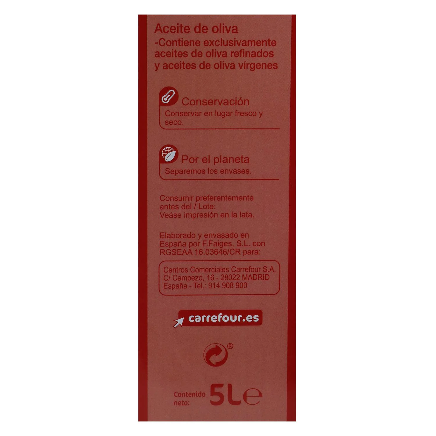 Aceite de oliva suave 0,4º Carrefour lata 5 l. - Imagen 3